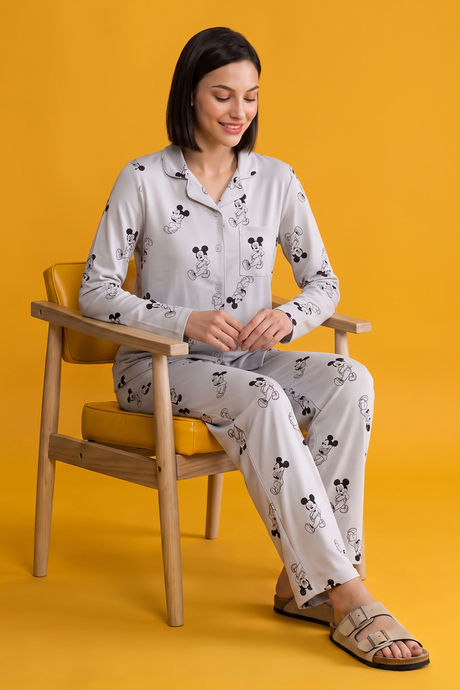 Buy Zivame Mickey Mouse Knit Cotton Pyjama Set - Vapor Blue